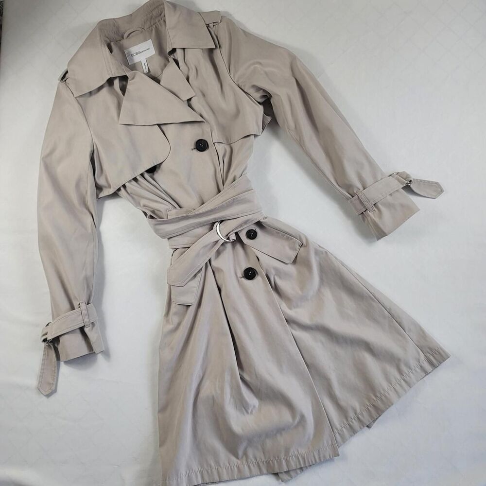 BCBGeneration Belted Trench Coat Double-Breasted Jacket Beige Women's Size M